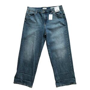 Jessica Simpson 18W Studded Zinnia Wide leg Boyfriend Jeans Dark Wash, NWT